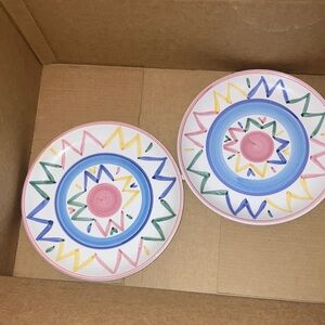 Pair of Handpainted Cheerful Italian Pasta Dishes